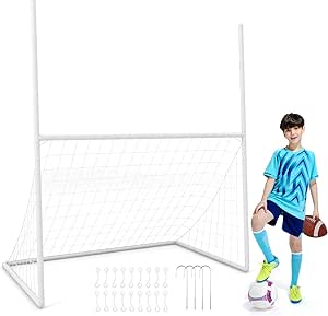 Goplus 2 in 1 Soccer Goal, Football Field Goal w/ 4 Ground Stakes, 18 Bungee Ropes, Anti-Tearing Netting, All Weather Football Training Equipment for Park, Backyard, 5.5 ft x 3.5 ft x 7 ft