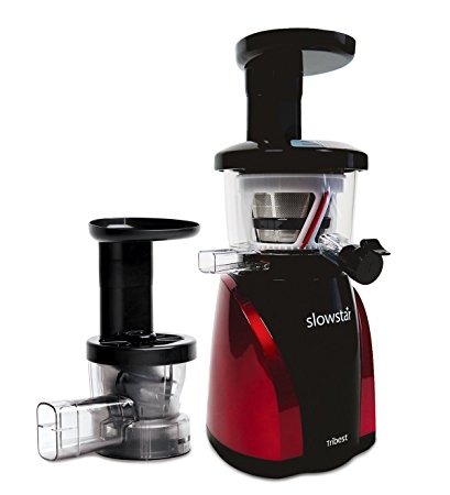 Tribest Slowstar Vertical Slow Juicer and Mincer SW-2000, Cold Press Masticating Juice Extractor in Red and Black (SW-2000B (Latest Model))