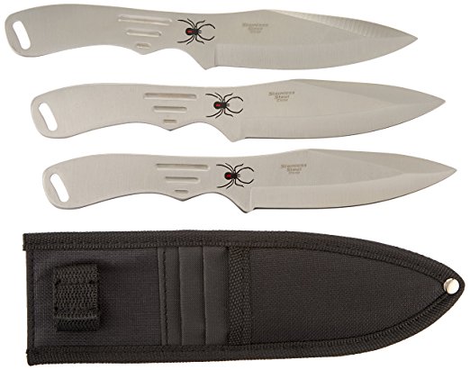 Perfect Point RC-179-3 Throwing Knife Set with Three Knives, Silver Blades, Steel Handles, 8-Inch Overall