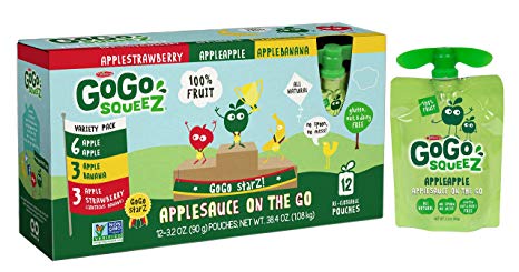 GoGo squeeZ Applesauce on the Go, Variety Pack (Apple Apple/Apple Banana/Apple Strawberry), 3.2 Ounce Portable BPA-Free Pouches, Gluten-Free, 12 Total Pouches