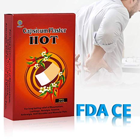 KONGDY 50 Counts Hot Capsicum Plaster Pain Relief Patches for Back/Knee/Shoulder/Other Aches