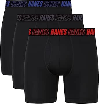 Hanes Men's Moves Performance Boxer Brief, Total Support Pouch, Regular, Trunk, and Long Leg, 3-Pack