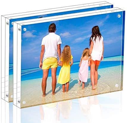 Meetu Acrylic Picture Frame 6x8 Tabletop Photo Frame Magnetic Double Sided Frame Free Standing Desktop for Display Document, Certificate, Photograph, Artwork in Office Room