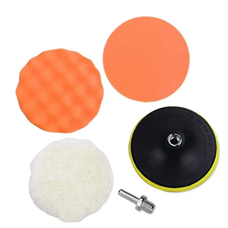 LUOIUI Polishing Buffer Pads,4 inch Polishing Buffing Kits with M10 Drill Adapter and Foam Compounding Sponge Buffer Pads and Soft Wool Bonnet Pads Set of 5 Pcs Buffing Pads for Car Sanding (4 inch)