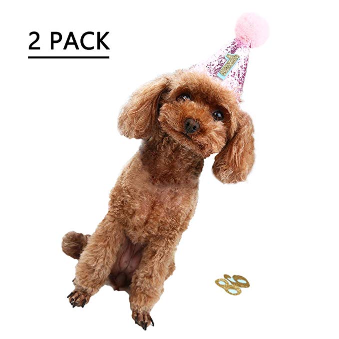 OFPUPPY 2 Pcs Pink Dog Birthday Hats with 0-9 Figures Accessories for Pets