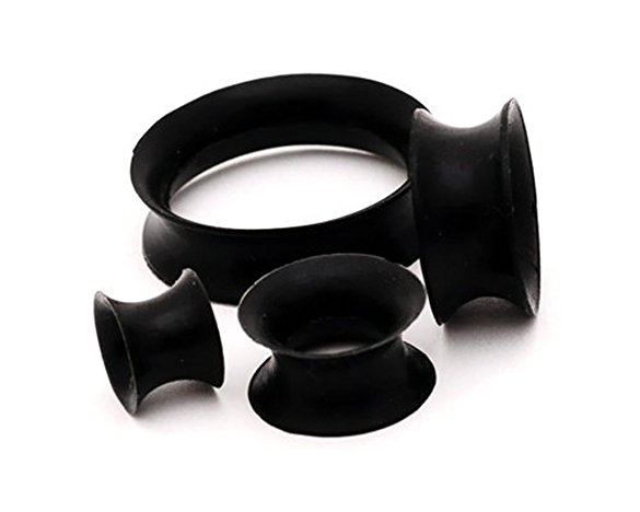 Thin Walled Black Silicone Tunnels - 2g - 6mm - Sold As a Pair