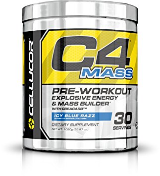 Cellucor C4 Mass Pre Workout Powder, Muscle Builder, Icy Blue Razz 30 Servings (1020g)