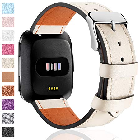 Maledan for Fitbit Versa Bands, Genuine Leather Band Replacement for Fitbit Versa Smartwatch, Women Men Large Small