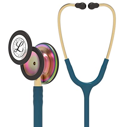 3M Littmann Classic III Monitoring Stethoscope, Rainbow-Finish, Caribbean Blue Tube, 27 inch, 5807