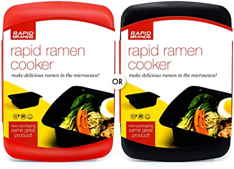Rapid Ramen Cooker - Microwave Ramen in 3 Minutes - BPA Free and Dishwasher Safe - Mystery (Red or Black)