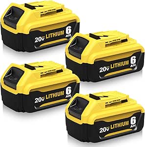 4Packs 6.0Ah Replacement for Dewalt 20v Max Battery Compatible with Dewalt 20 Volt Battery Lithium Compatible with Dewalt Battery 20v DCB201 DCB203 DCB207 DCB205 DCB204 DCB206 Cordless Tools (Yellow)