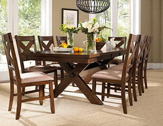 Roundhill Furniture Karven 9-Piece Solid Wood Dining Set with Table and 8 Chairs