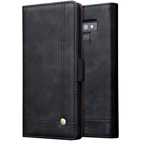 Pirum Magnetic Flip Cover for Samsung Galaxy Note 9 Leather Case Wallet Slim Book Cover with Card Slots Cash Pocket Stand Holder - Black