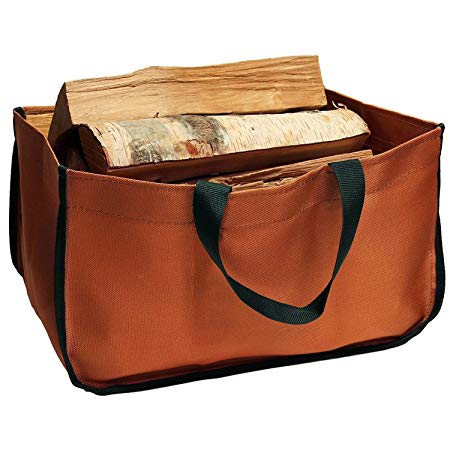 American-made Firewood Tote and Carrier (large size 22" x 12" x 12") (9-14) is made of stylish, super-durable corded poly fabric. Pueblo Brown with FOREST GREEN trim.
