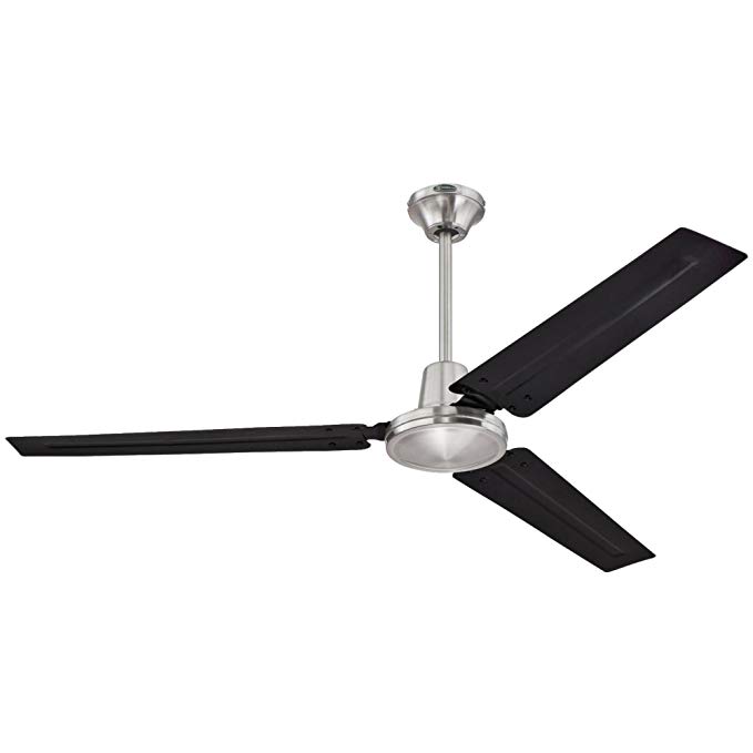 Westinghouse Lighting 7800300 Industrial 56-Inch Three-Blade Indoor Ceiling Fan, Brushed Nickel Finish with Black Steel Blades