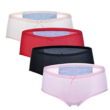 Aronas Women's Menstrual Period Panties 4 Pack Leak Proof Mid Waist Physiological Cotton Briefs for Teens