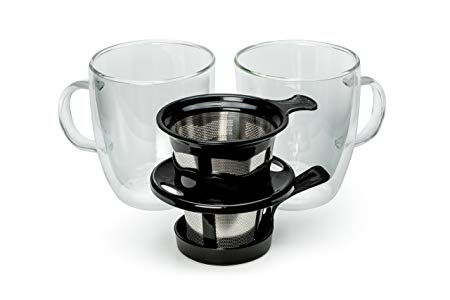 Pour-Over Coffee Bundle. Pour over Filter   2 Double-wall Glass Mugs