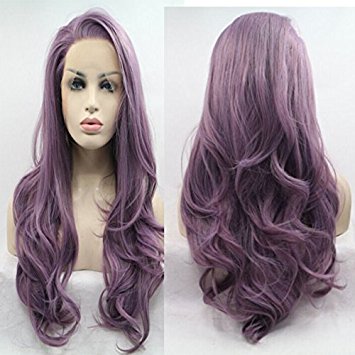 Lucyhairwig Long Wavy Synthetic Lace Front Wig Glueless Purple High Temperature Heat Resistant Fiber Hair Wigs For Women