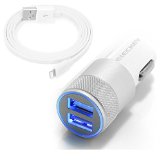 Car Charger EleckeyTM 21A Dual USB Port Car Charger Portable Travel Charger Rapid Car Charger Auto Adapter  33ft Apple MFi certified lightning cable for iPhone iPad iPod SilverLightning Cable