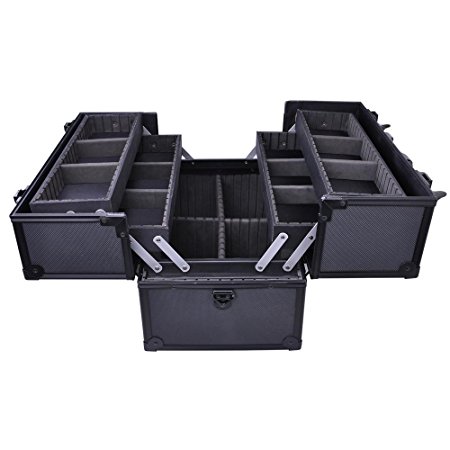 14"x8"x10" Aluminum Makeup Case Cosmetic Train Storage Trays Lock Jewelry Black