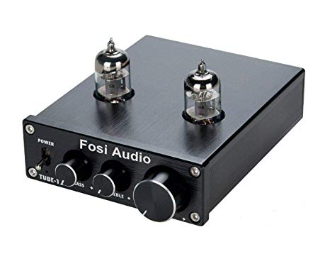 Fosi Audio P1 Tube Pre-Amplifier Mini Hi-Fi Stereo Buffer Preamp 6J1 Valve & Vacuum Pre-amp with Treble & Bass Tone Control for Home Theater System