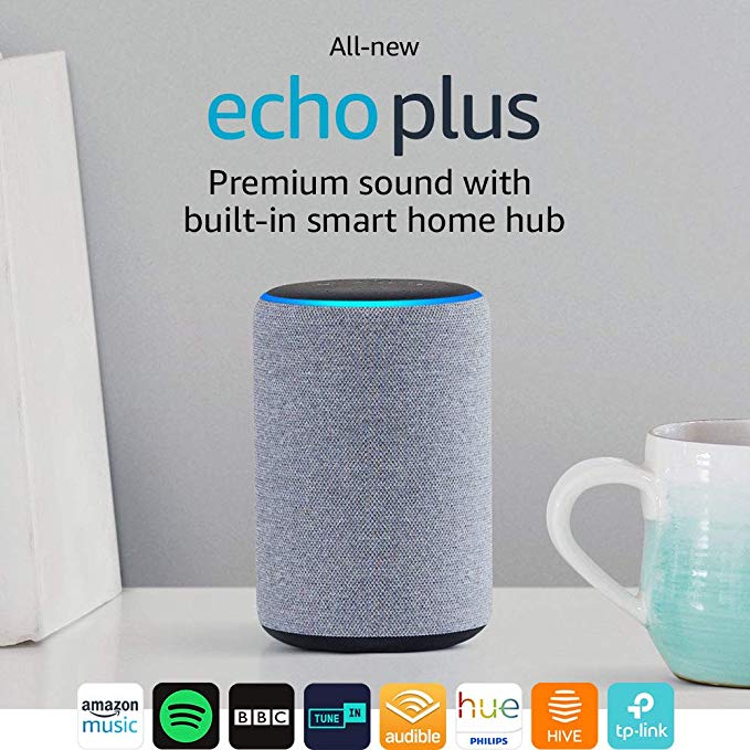 All-new Echo Plus (2nd Gen) – Premium sound with a built-in smart home hub - Heather Grey Fabric