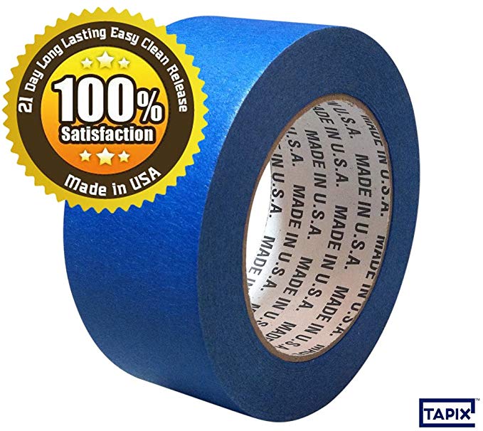 4 INCH Blue Painters Masking Tape - 21 Day Long Lasting Easy Clean Release - 5.5 ML - 4" x 60 YD - Made in USA - Great for A Variety of Surfaces - 100% Satisfaction and