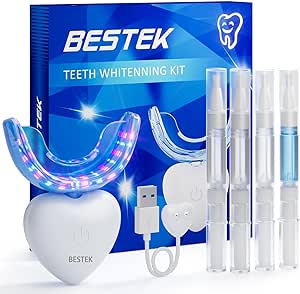 Teeth Whitening Kit, BESTEK Professional Teeth Whitening Kit with LED Light, 10 Min Non-Sensitive Fast Teeth Whitener with 3 Carbamide Peroxide & 1 Sensitive Teeth Whitening Gel, Remove Teeth Stains