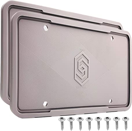 Solid Silicone License Plate Frame Covers 2 Pack- Front and Back Car Plate Bracket Holders. Rust-Proof, Rattle-Proof, Weather-Proof (Grey).