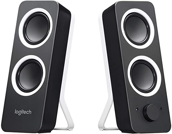 Logitech Z200 PC Speakers, Stereo Sound, 10 Watts Peak Power, 2 x 3.5mm Inputs, Headphone Jack, Adjustable Bass, Volume Controls, UK Plug, PC/TV/Smartphone/Tablet - Midnight Black