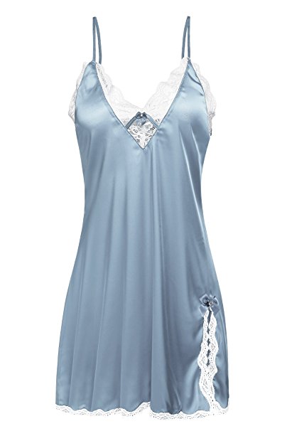 Ekouaer Sexy Lingerie Women's Sleepwear Satin Lace Chemise Nightgown XS-XXL