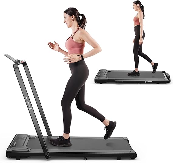 SupeRun 2 in 1 Under Desk Treadmill, 3.0HP Folding Treadmill with 300 LBS for Home, Portable Compact Walking Pad with 12 Programs