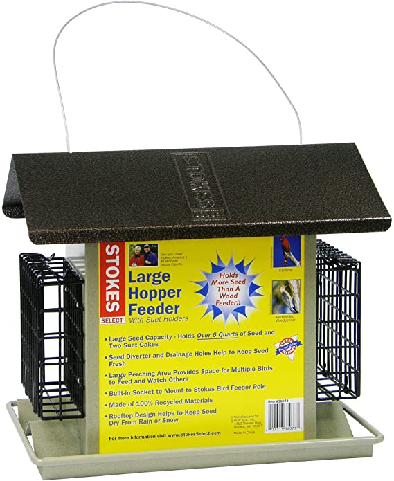 Stokes Select Large Hopper Bird Feeder with Two Suet Cake Holders, 6lb Seed Capacity