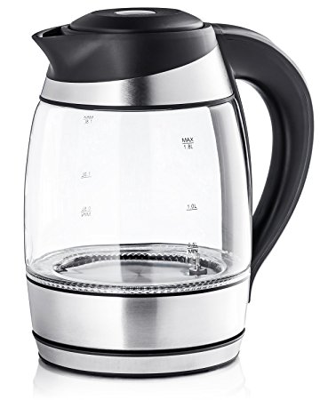 Chef's Star Borosilicate Glass Electric Kettle, 1.7 Liter (Black & Stainless Steel) Temperature Electric Tea Kettle