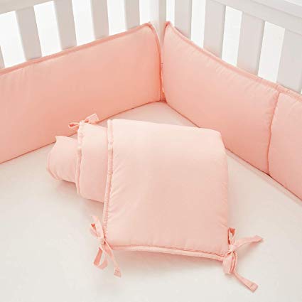 EXQ Home 4-Piece Baby Safe Crib Bumper Pads for Standard Cribs,Breathable Soft Microfiber Polyester Crib Liner Thick Pad,Machine Washable Bumpers Padded Protector for Nursery Bed(Pink)