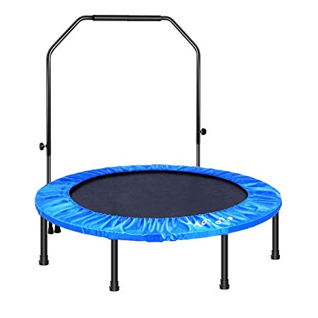 MOVTOTOP Indoor Trampoline with Handrail, Folding Fitness Trampoline for Kids Adults, Mini Trampoline with Safety Pad