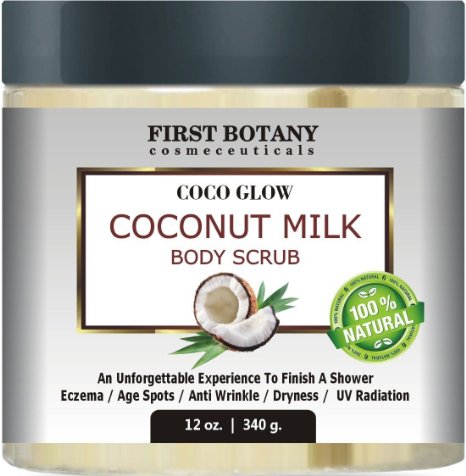 100 Natural Coconut Milk Body Polish 12 oz With Dead Sea Salt and Vitamin E Powerful Body Scrub Exfoliator and Daily Moisturizer For All Skin Types