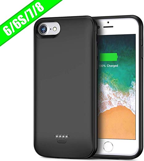 Battery Case for iPhone 6/6S/7/8 FLYLINKTECH 6000mAh Charging Case Extended Battery for iPhone 6/6s/7/8 Rechargeable Battery Backup Power Bank 2 in 1 Cover Portable Battery Charger 4.7 inch Black