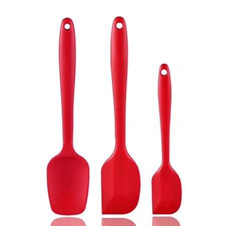 Silicone Spatula,Xpatee 3-piece 600ºF Heat-Resistant Non-stick Flexible Rubber Spatula Baking Spatula Spoon Scraper with Stainless Steel Core (Red)