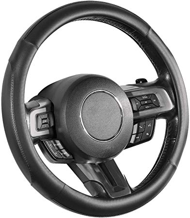 SEG Direct Car Steering Wheel Cover for All Standard-Size Steering Wheels with 14 1/2 inches - 15 inches Outer Diameter, Black Microfiber Leather