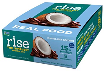 Rise Bar Real Food Protein Bar, Gluten-Free, Chocolatey Coconut 2.1oz, (12 Count)