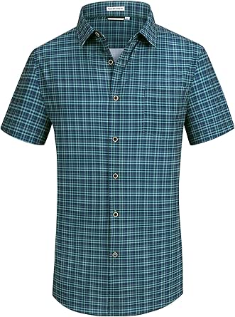 Alex Vando Mens Button Down Shirts Wrinkle Free 4-Way Stretch Short Sleeve Business Casual Shirt