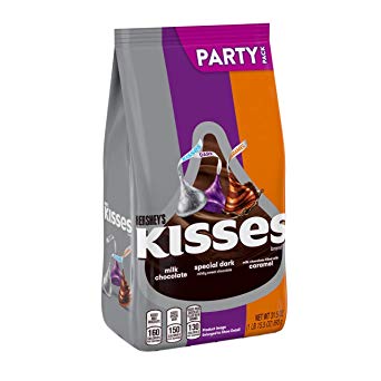 HERSHEY's KISSES Chocolate Valentines Candy Assortment, (SPECIAL DARK, Milk, Caramel), Party Bag, bulk candy (31.5 ounces)