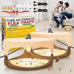 Flea Traps for Inside Your Home, Sticky Bed Bug Flea Traps Indoor Pest Control Trapper Insect Killer with 4 Glue Discs and Light Bulbs, Indoor Flea Trap with Light