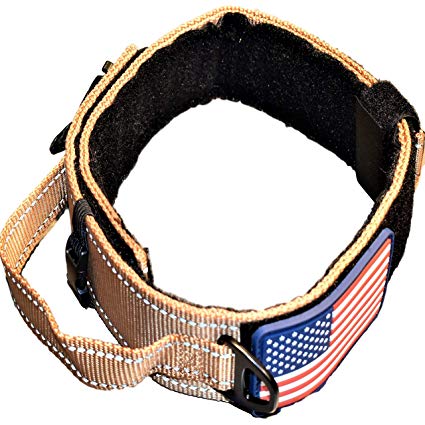 DOG COLLAR WITH CONTROL HANDLE MILITARY STYLE METAL QUICK RELEASE TACTICAL BUCKLE HEAVY DUTY 2" WIDTH NYLON WITH USA FLAG GREAT FOR HANDLING AND TRAINING LARGE CANINE MALE OR FEMALE K9