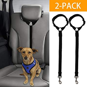 Docamor Adjustable Dog Seat Belt Dog Harness Pet Car Vehicle Seat Belt Pet Safety Leash Leads For Dogs/Cats Adjustable From 18 To 30 Inch Nylon Fabric Material Black