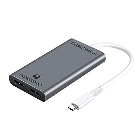 [Certified] Thunderbolt 3 to Dual DP, CableCreation Thunderbolt 3 to Double DisplayPort Adapter, Support Two 4K 60Hz Monitors or One 5K Display, for MacBook Pro/iMac 2017, Space Gray