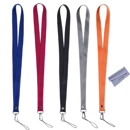 5pcs 19 Inch Premium Nylon Neck Lanyards  Straps  Strings with J-Hook and Tone Split Ring For Mobile Cell Phones Cameras USB Flash Drives Keys Keychains ID Name Tag Badge Holders Video Game or Other Portable items - Red  Black  Blue  Orange  Grey