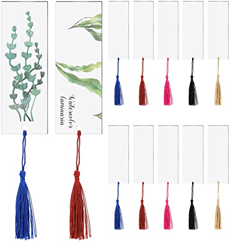 20 Pieces Blank Acrylic Bookmark Set Craft Clear Acrylic Blank Bookmark with 20 Pieces Mini Bookmark Tassel for DIY Projects and Present Tag (5 x 14 cm/ 2 x 5.5 Inch)