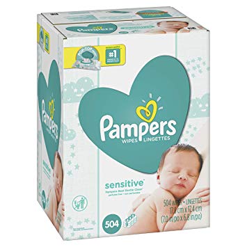 Pampers Sensitive Water-Based Baby Diaper Wipes, 9X Pop-Top - Hypoallergenic and Unscented - 504 Count